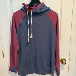 AMPERSAND AVE Blue and Burgundy Hoodie